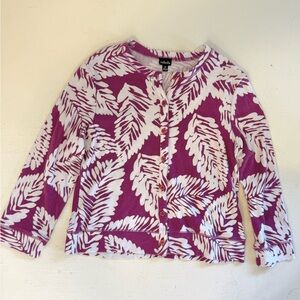 Plum and White Leaf Pattern Cardigan